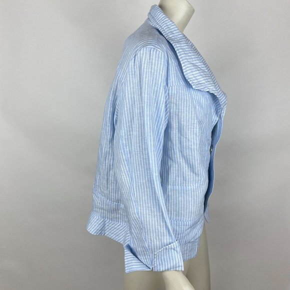 Two Wishes Linen Striped Jacket Women L Long Sleeve Lightweight Blazer NWT $115 - Picture 5 of 13
